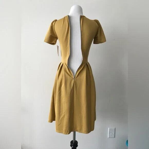 LuLaRoe Amelia dress XXS 00 0 mustard yellow fit & flare pockets light academia - Picture 2 of 7